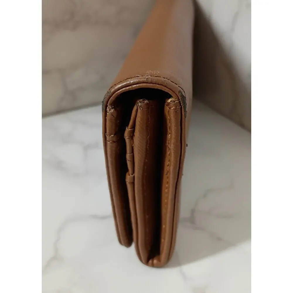 TORY BURCH Robinson Brown Leather Flap Continental Wallet - GUC